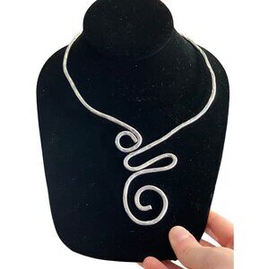 Silver Tone Metal Swirl Torque Choker Necklace Adjustable Minimalist Abstract